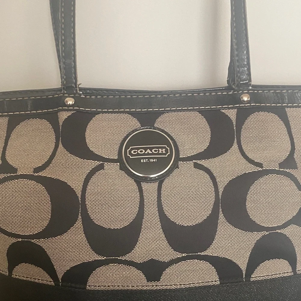 Coach Legacy Stripe Black and Taupe Signature Tote F17433